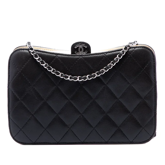 Black Chanel CC Quilted Lambskin Clutch with Chain Crossbody Bag in Black Lambskin from Designer Revival