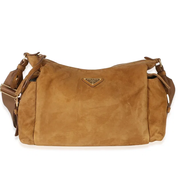 Prada Brown Suede Large Explore Shoulder Bag in Brown Suede from myGemma