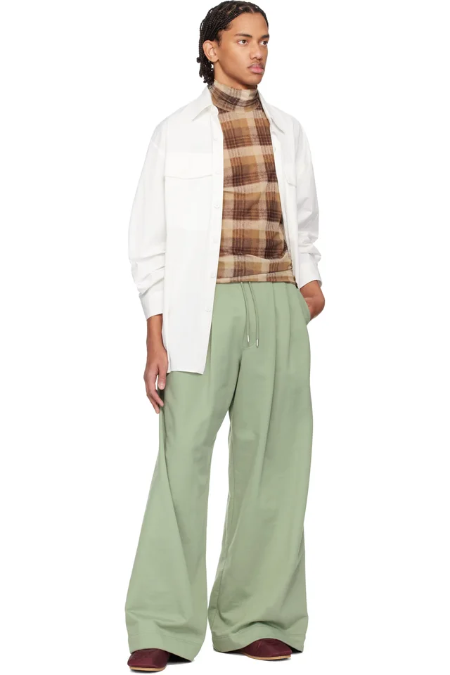 Dries Van Noten Green Pleated Sweatpants, photo 4 of 4 from SSENSE
