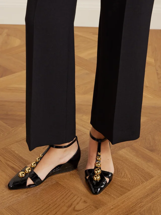 CHLOÉ Cleia studded patent-leather wedge sandals in Black, photo 2 of 2 from NET-A-PORTER (Canada)