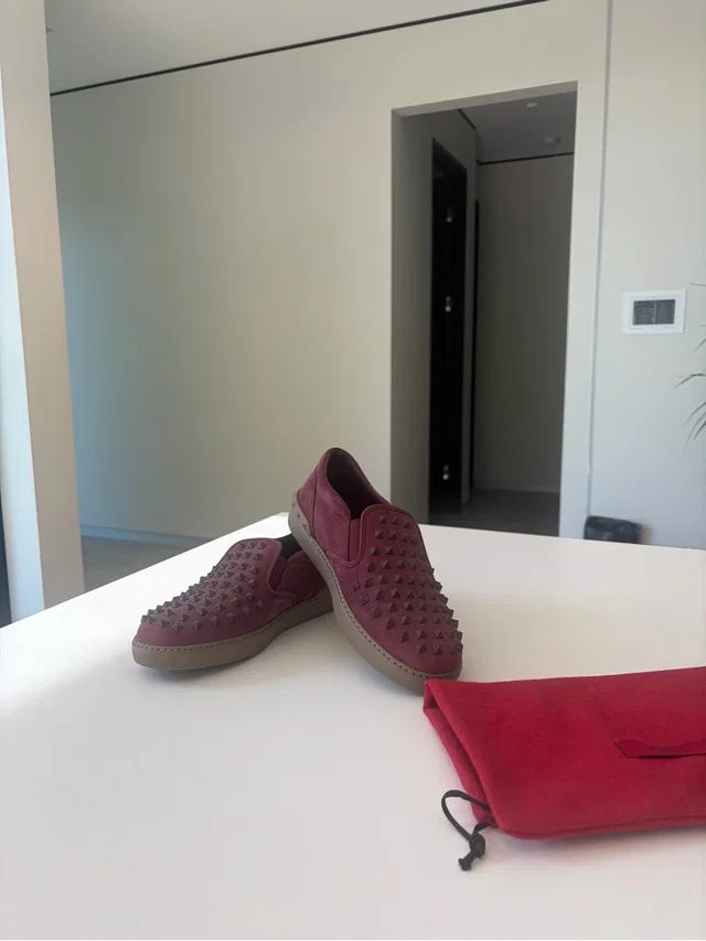 Valentino Garavani Burgundy Studded Slip-On Loafers in brown|red|purple Suede from Poshmark