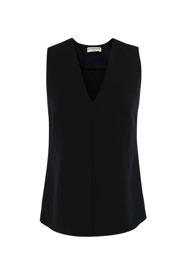Balenciaga Black Crepe Top with Pink Tie Back in Black from HEWI