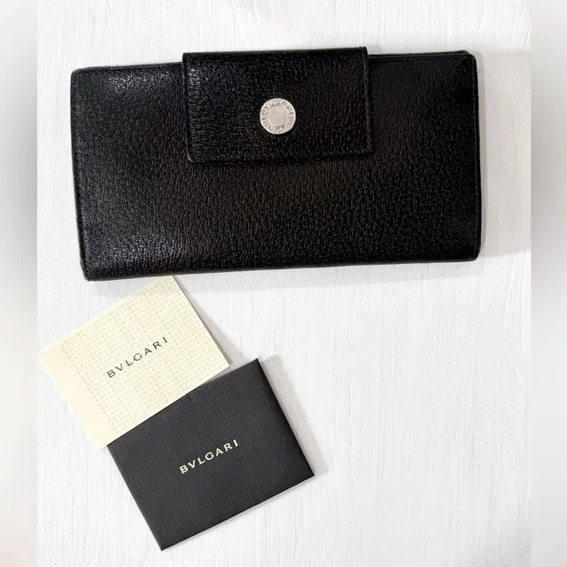 Bvlgari Leather Trifold Wallet Organizer Snap Closure in black Leather from Poshmark