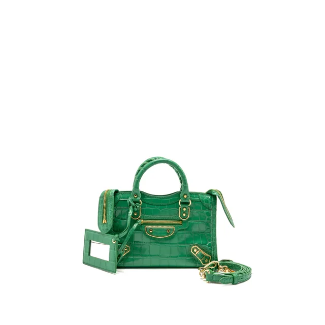 Balenciaga nano city bag croc-embossed calfskin green GHW in Green Calfskin from EMIER