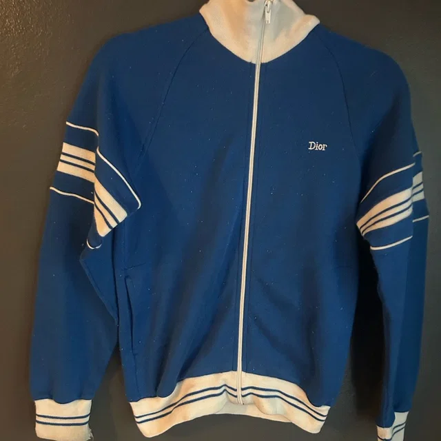 Dior Men’s Royal Blue Zip-Up Track Sweater With White Trim in blue|white from Poshmark