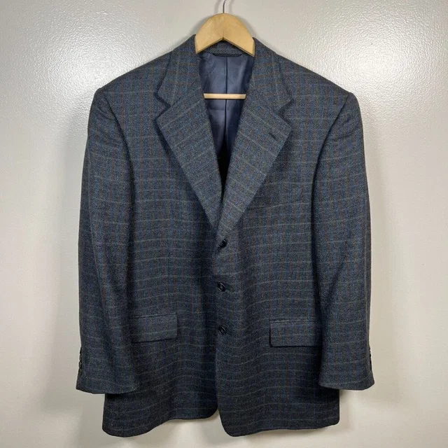 Hilton Loro Piana Wool Blazer Jacket Size 44 Blue Plaid Super 110's Career Work in blue|gray Wool from Poshmark