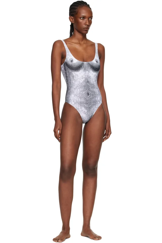 Moschino White & Black Printed Lycra One-Piece Swimsuit, photo 4 of 4 from SSENSE