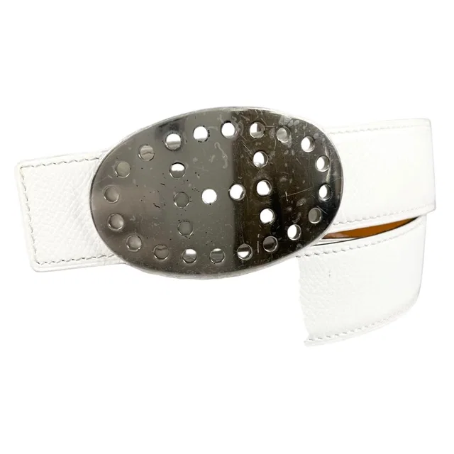 Hermès Evelyne Leather Brown White Belt Silver in Brown Leather from The Reluxe