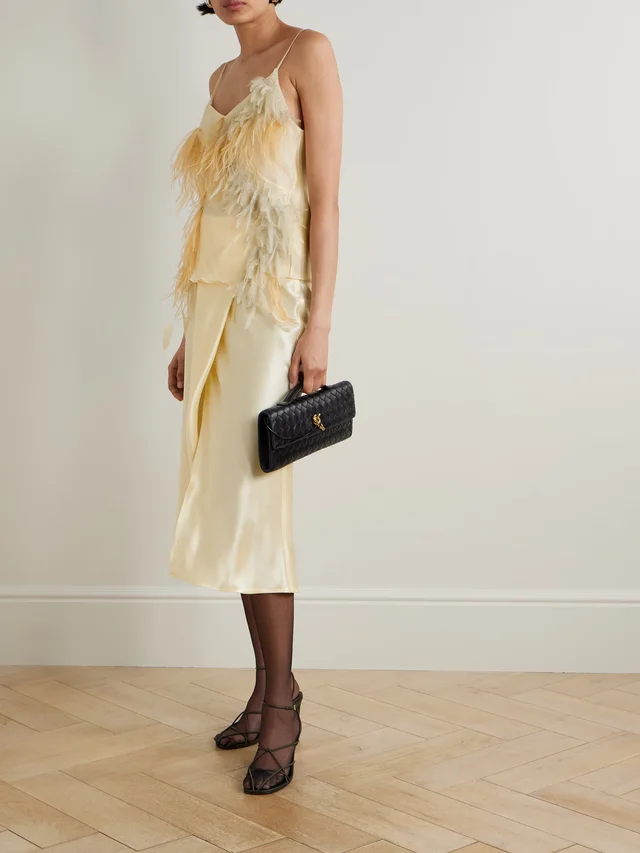 SHARON WAUCHOB Feather-trimmed tulle and satin camisole in White, photo 2 of 2 from NET-A-PORTER (Canada)