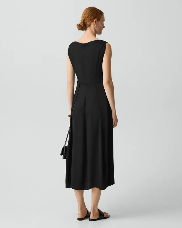 Theory Draped Midi Dress in Washed Twill, photo 4 of 5 from Theory