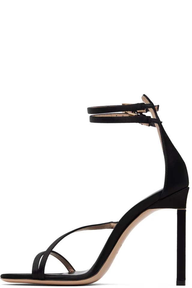 TOM FORD Black Satin T Ankle Strap Sandals, photo 3 of 5 from SSENSE
