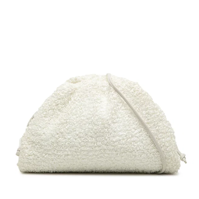 White Bottega Veneta Boucle Raffia The Mini Pouch Crossbody in White Raffia from Designer Revival