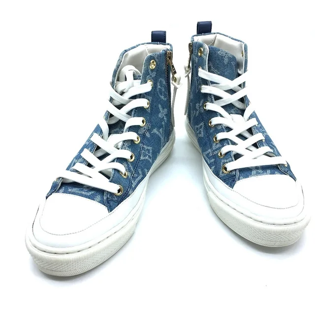 Louis Vuitton 1A4VT4 Monogram Denim Stellar Line Sneakers, Women's, Blue/White in Blue/White Denim from Elady