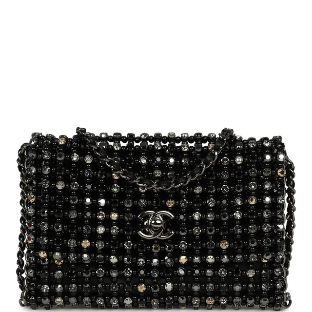Chanel Medium Beaded Evening Bag Strass, Pearl, Black Leather Ruthenium Hardware in Black Leather from Madison Avenue Couture