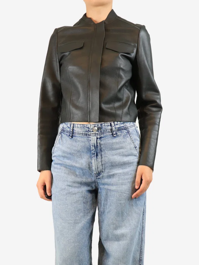 Etro Black boxy fit leather jacket - size UK 10 in Black Leather from Sign of the Times