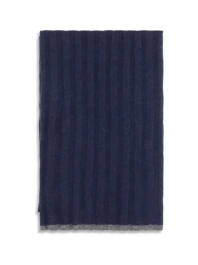 Brunello Cucinelli Ribbed Cashmere Scarf — Navy Kashmir/capra Hircus Scarfs in Navy Cashmere from HEWI