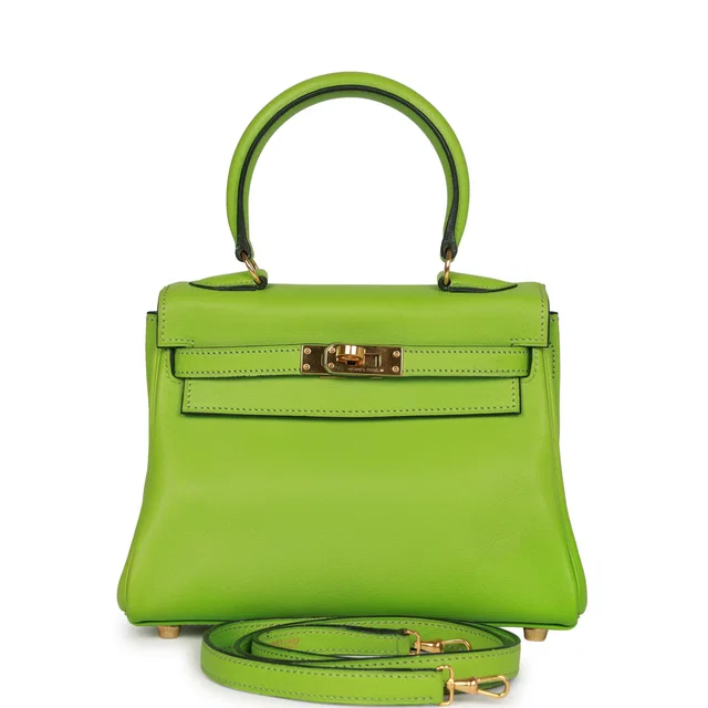 Hermès Vintage Kelly Retourne 20 Vert Cru Gulliver Gold Hardware in Green Goatskin from Madison Avenue Couture