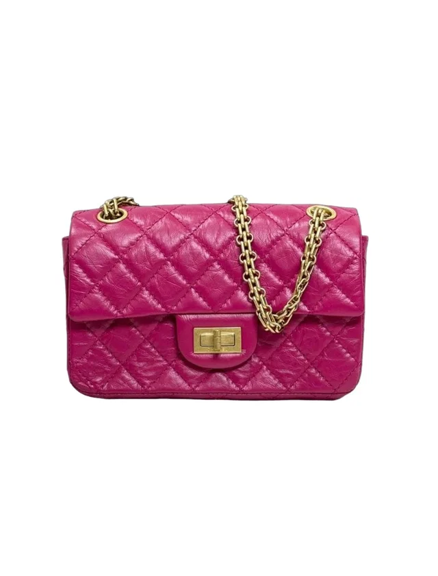 Chanel Pink Mini 2.55 Bag in Aged Calfskin in Pink Calfskin from Luxury Promise