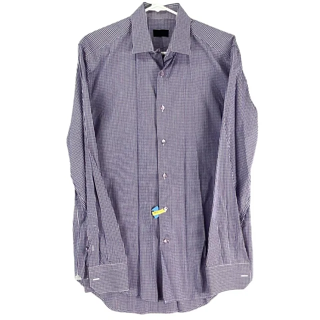 Lanvin Button Front Shirt Mens 16 41 Blue Red Gingham Check Long Sleeve Cotton in purple|blue from Poshmark