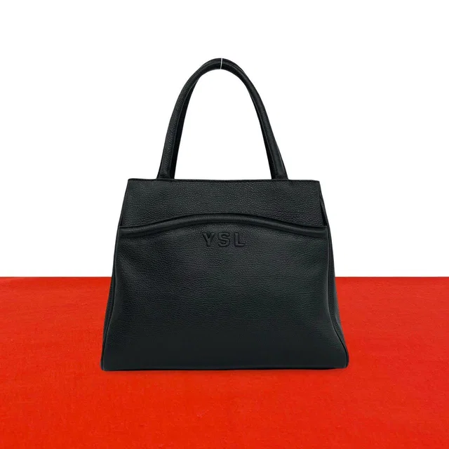 Saint Laurent Vintage Logo Leather Tote Bag Black in Black Leather from The Reluxe