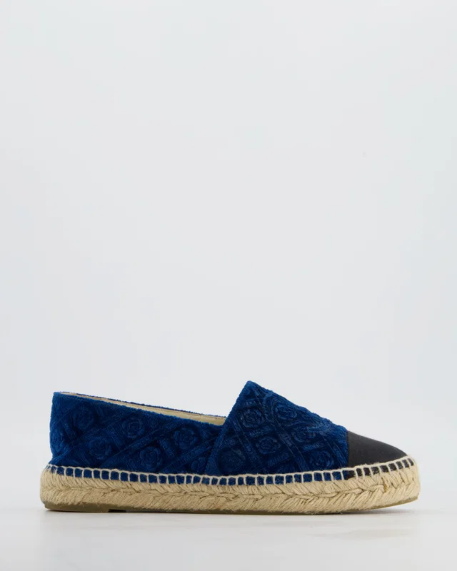 Chanel Blue Velvet Rose Print Espadrilles with CC Logo Size EU 37 in Blue Velvet from Sellier