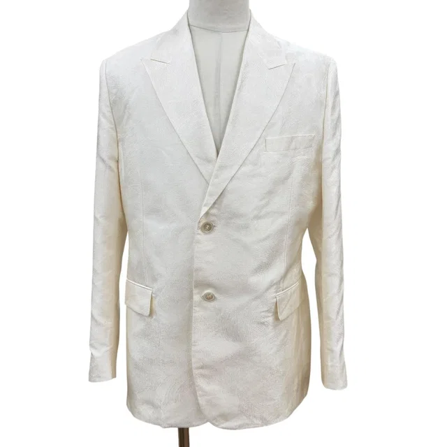 Dior Homme 100% Silk Logo Button Jacquard Single Tailored Jacket White 50 in White Silk from The Reluxe