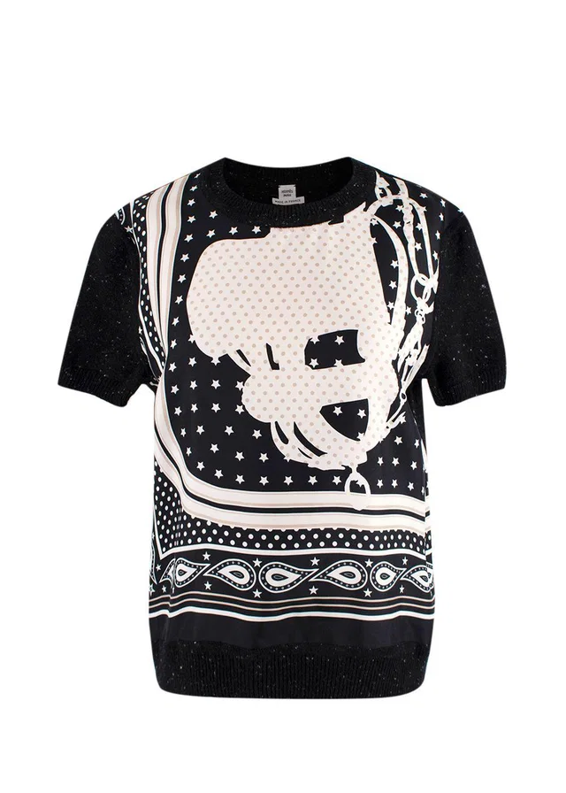 Hermès Black "Brides de Gala" Twillaine Short Sleeve Jumper in Black Silk from HEWI