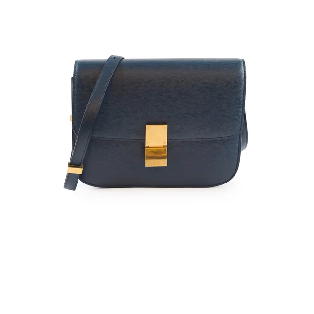Celine Medium Box Bag Navy in Navy Leather from The Purse Affair