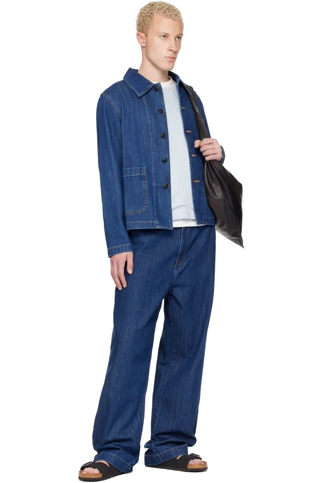 Merz b. Schwanen Blue 1940s Cotton Denim High Rise Wide Leg Chino Jeans, photo 4 of 4 from SSENSE