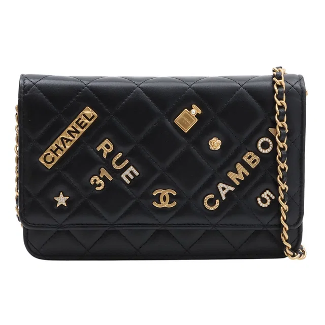 Chanel 2021 model Icon Charm Chain Wallet Black in Black Lambskin from VINTAGE QOO TOKYO