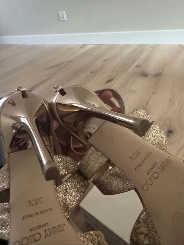 Jimmy Choo Glitter Strappy Heeled Sandals in gold from Poshmark, photo 1 of 1