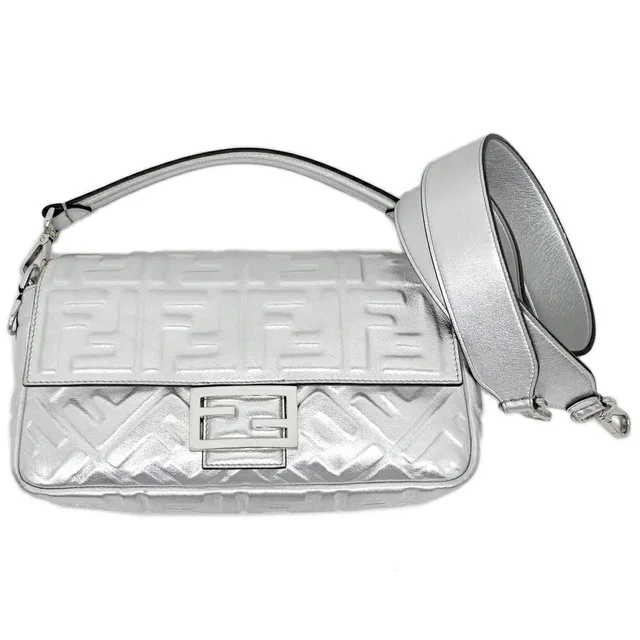 Fendi Mamma Bucket Silver Leather Shoulder Bag 2-Way in Silver Leather from The Reluxe
